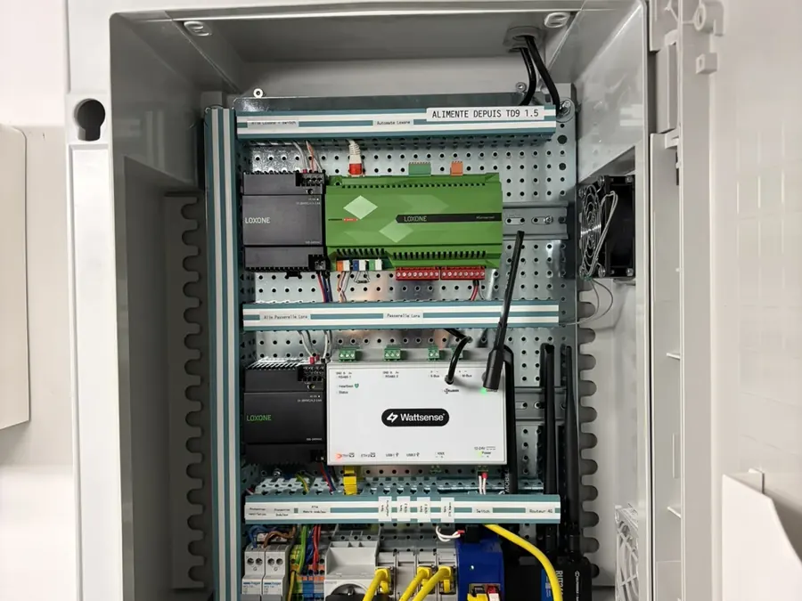 Automate Loxone et passerelle Wattsense dans une armoire de gestion technique du bâtiment